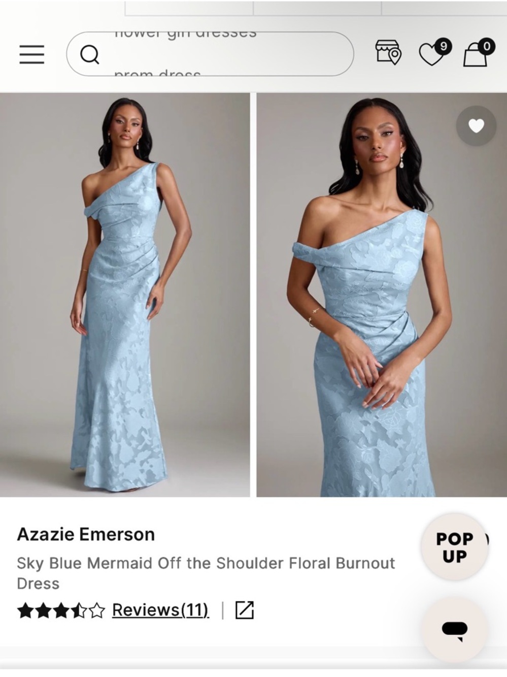 Azazie Emerson dress Sky Blue One-Shoulder Floral Gown bridesmaid